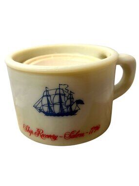 Ship Recovery Salem 1794 Ivory Milk Glass Mug With Blue Ship Graphic Vintage Anc